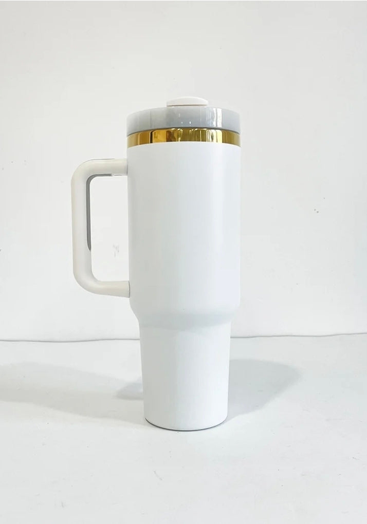 Custom Logo 40oz Tumbler for Business | White & Gold