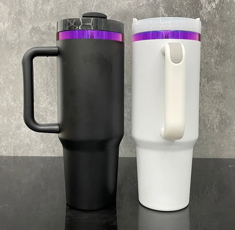 Custom Logo 40oz Tumbler for Business | White & Purple