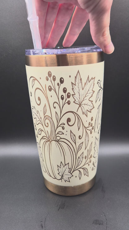 20oz Autumn Harvest Tumbler | Cream & Copper Engraved Cup