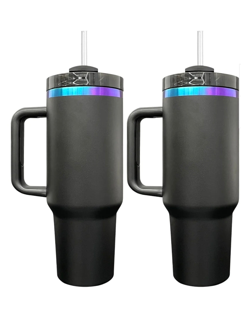 Custom Logo 40oz Tumbler for Business | Black & Purple Blue Chroma