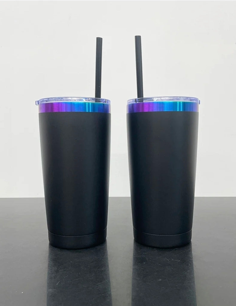 Custom Logo 20oz Tumbler for Business | Black & Blue Purple Chroma