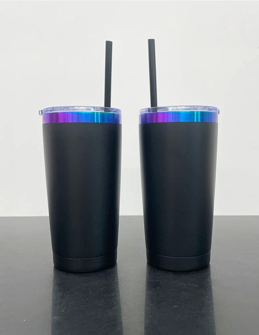 Custom Logo 20oz Tumbler for Business | Black & Blue Purple Chroma