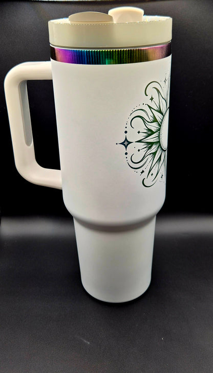 Custom Logo 40oz Tumbler for Business | White & Rainbow