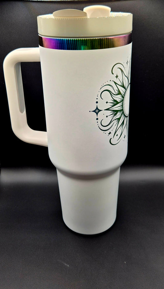 Custom Logo 40oz Tumbler for Business | White & Rainbow