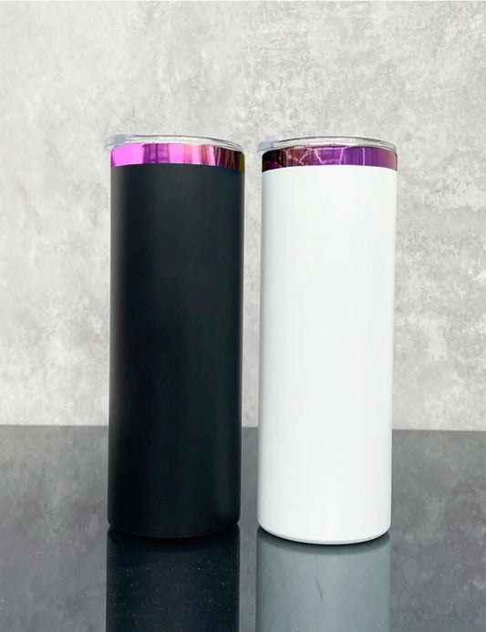 Custom Logo 20oz Skinny Tumbler for Business | White & Purple