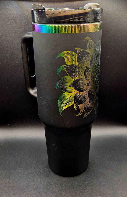 Custom Logo 40oz Tumbler for Business | Black & Rainbow