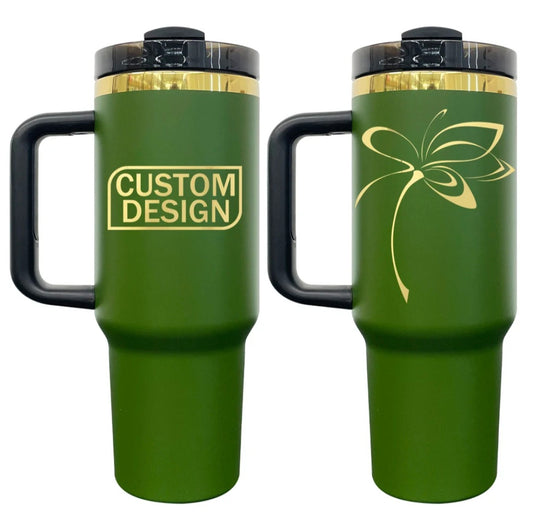 Custom Logo 40oz Tumbler for Business | Olive Green & Gold